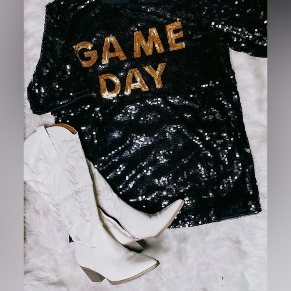 Black & Gold Both Sided all Sequin Game Day Jersey Dress/top one size fits most
